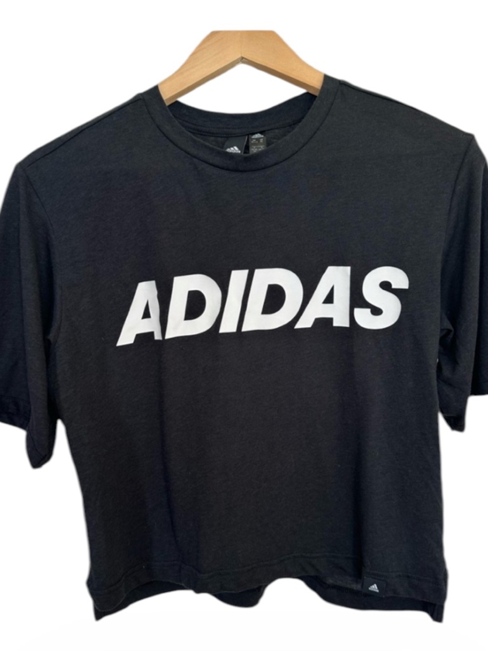 NWT Adidas Womens Cropped Logo T Shirt Black White Tee XS